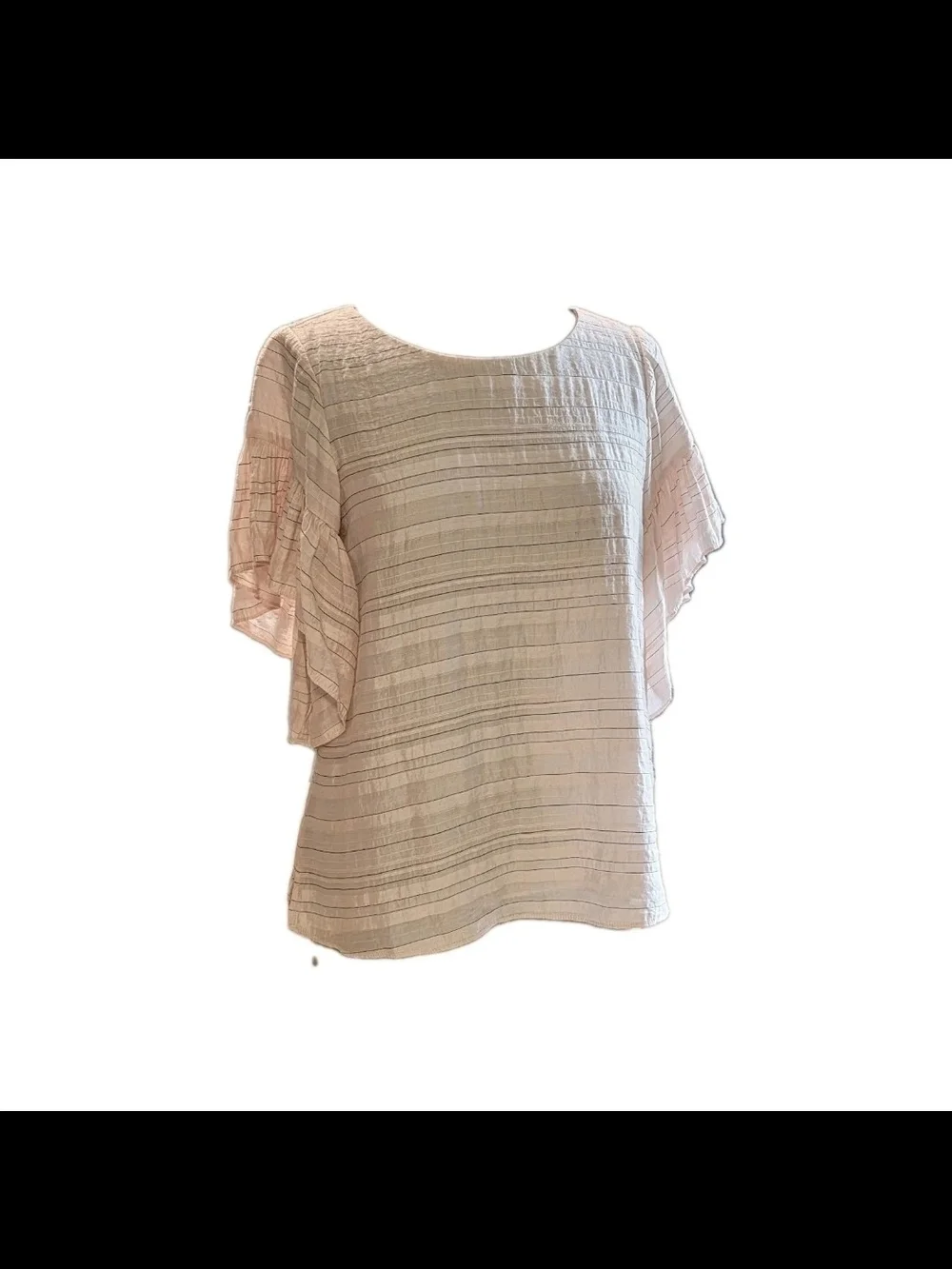 Light Pink Striped Flutter Sleeve Women’s Top